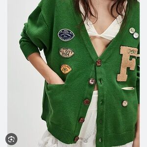 Free People Found Green Cardigan with Patches